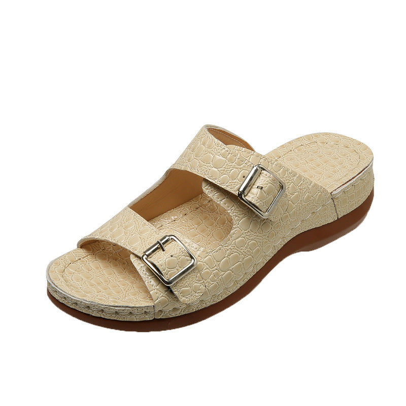 Damen modische Riemchen-Pantoletten mit eleganten Schnallen R&B