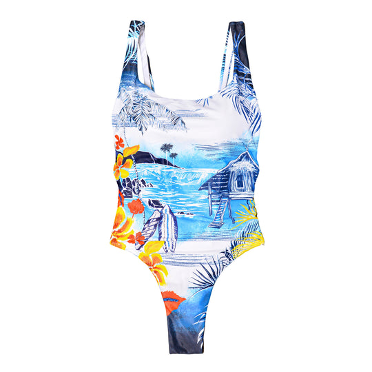 Damen Einteiler Badeanzug mit floralem Tropenmotiv R&B