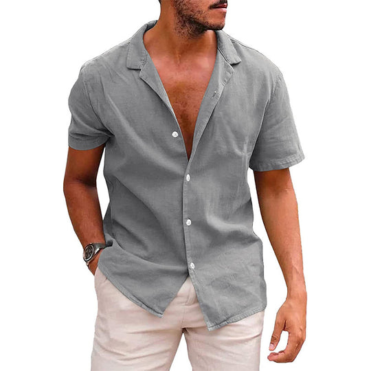 Herren Kurzarmhemd mit weichem Leinenmix und modernem Henley-Ausschnitt R&B