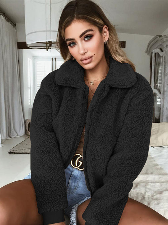 Damen Kuschelige Teddyjacke mit hohem Kragen R&B