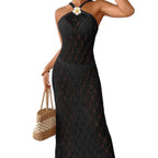 Damen Häkel-Maxikleid mit einem eleganten Blumendetail R&B
