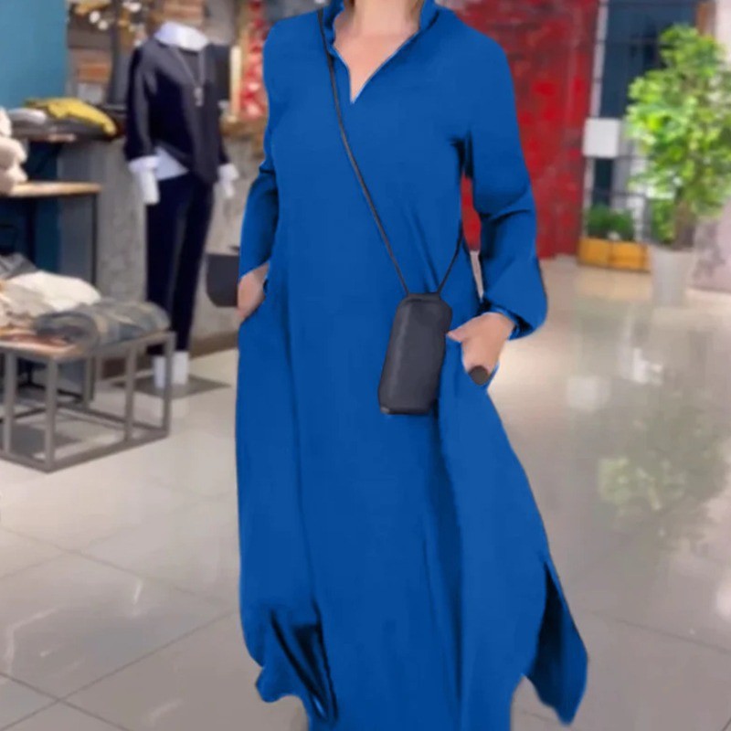 Damen Langblusenkleid mit praktischen Seitentaschen und modernem Schnitt R&B