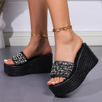 Damen Wedge-Pantoletten mit funkelndem Strass und rutschfester Sohle R&B