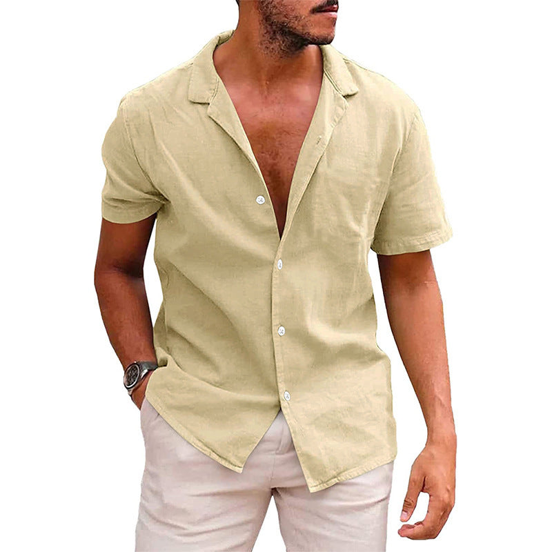 Herren Kurzarmhemd mit weichem Leinenmix und modernem Henley-Ausschnitt R&B