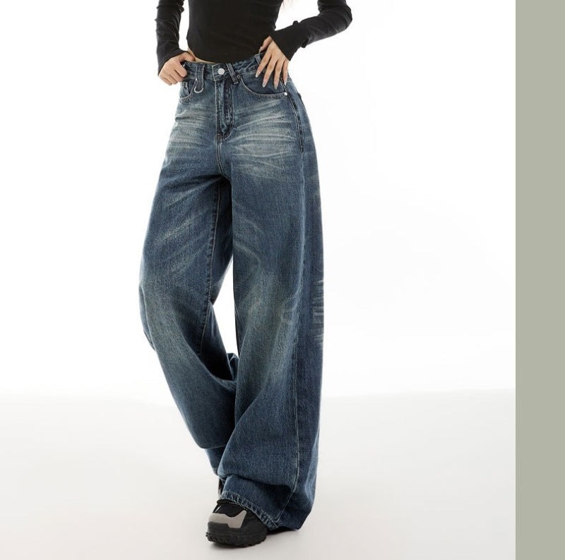Damen Weite Denim-Hose mit lässigem Schnitt und einzigartigen Waschungen R&B