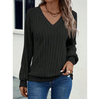 Damen Strickpullover mit V-Ausschnitt und dekorativen Rippdetails R&B