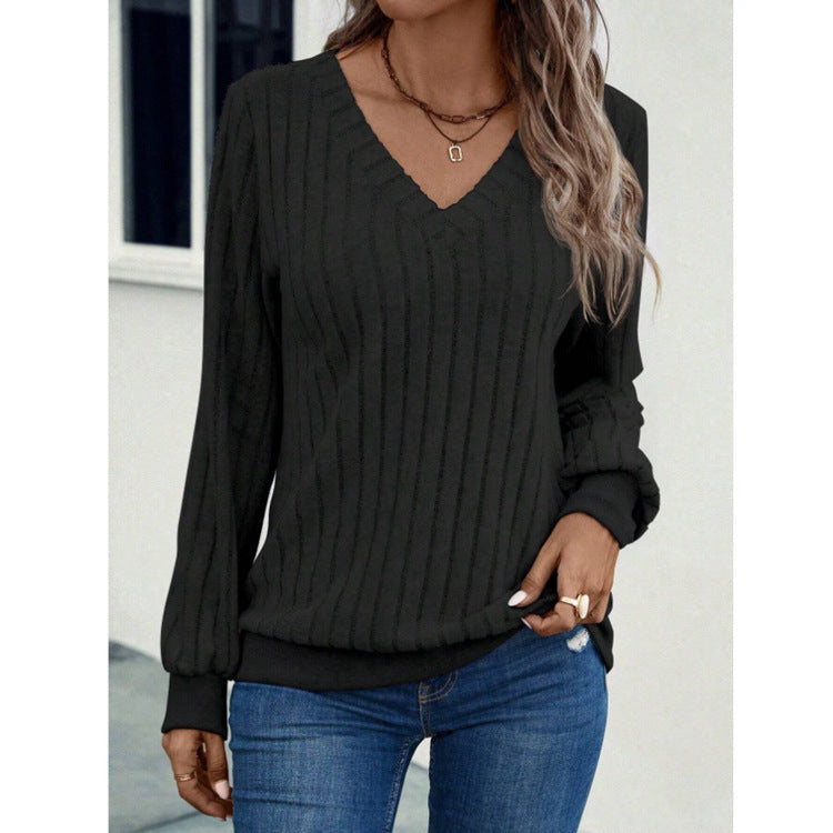 Damen Strickpullover mit V-Ausschnitt und dekorativen Rippdetails R&B