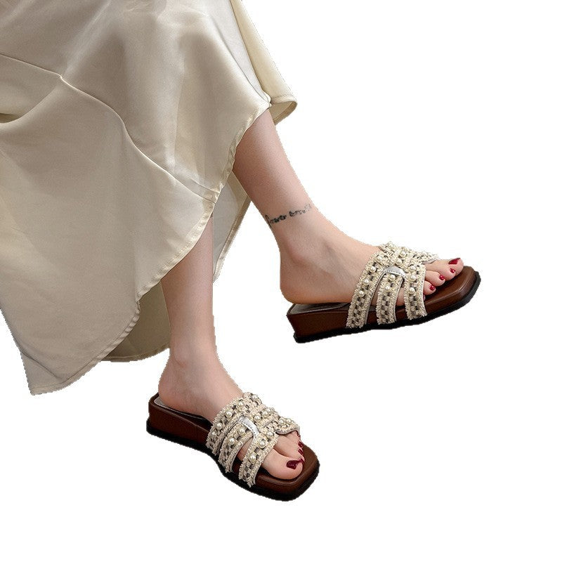 Damen Dekorative Sandalen mit eleganten Perlenapplikationen R&B