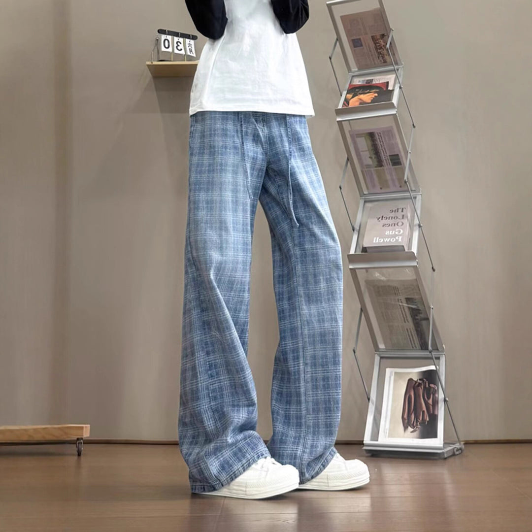 Damen weit geschnittene Karottenhose mit modernem Karo-Design R&B