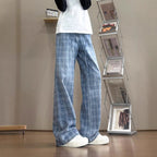 Damen weit geschnittene Karottenhose mit modernem Karo-Design