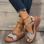 Damen Komfortable Plateau-Sandalen mit dekorativen Riemen