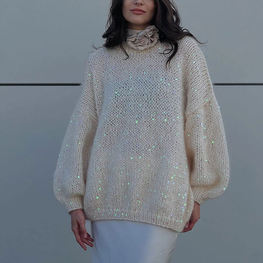 Damen Glitzernder Strickpullover mit Puffärmeln R&B
