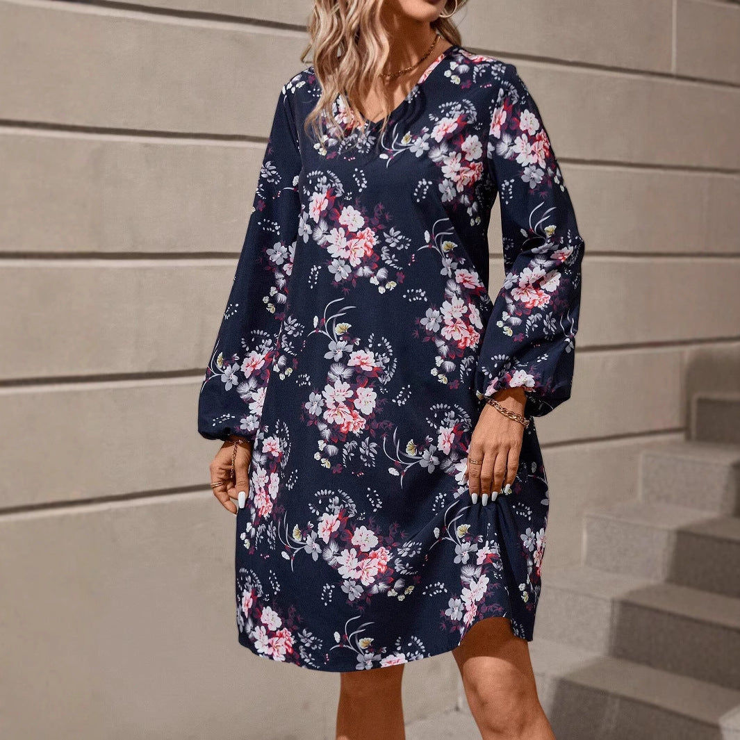 Damen Blusenkleid mit floralem Design und voluminösen Ärmeln R&B