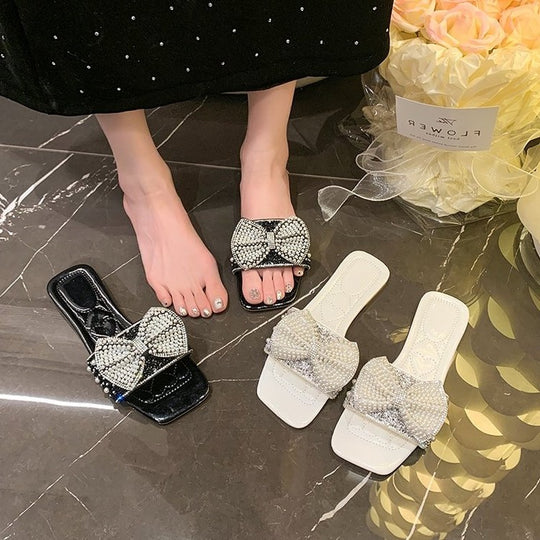 Damen Glamouröse Riemchen-Sandalen mit funkelndem Schleifen-Design R&B