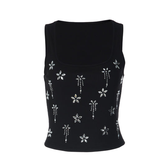 Damen Elegantes Cropped Top mit floralen Strassdetails R&B