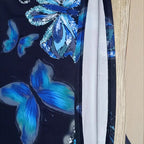 Damen Maxikleid mit schimmerndem Schmetterlingsdesign und praktischen Taschen R&B