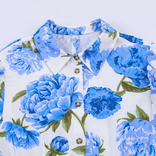 Damenbluse mit floralen Muster und eleganten Puffärmeln R&B