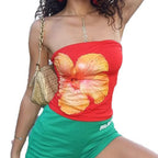 Damen Bandeau-Top mit stilvollem Blumendruck und elastischem Bund R&B