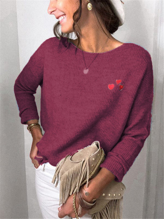 Damen Pullover mit Herzstickerei und modernem Strickmuster R&B