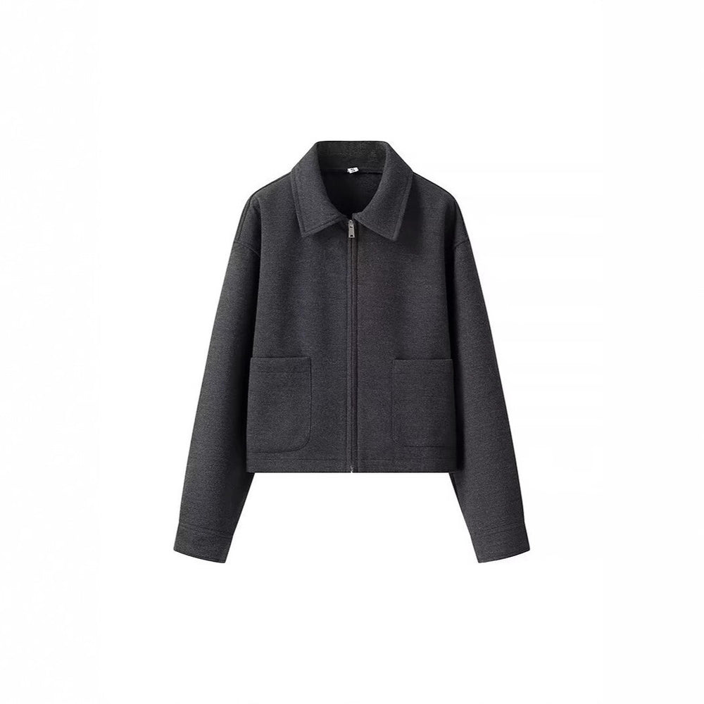 Damen lässige cropped Jacke mit praktischen Taschen und modernem Reißverschluss R&B