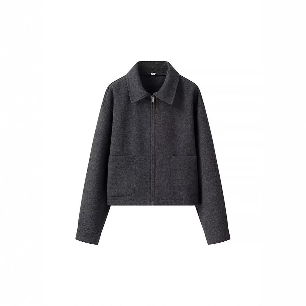 Damen lässige cropped Jacke mit praktischen Taschen und modernem Reißverschluss R&B