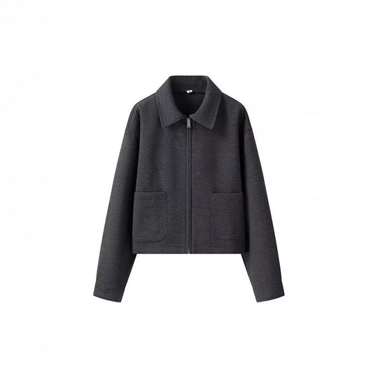 Damen lässige cropped Jacke mit praktischen Taschen und modernem Reißverschluss R&B
