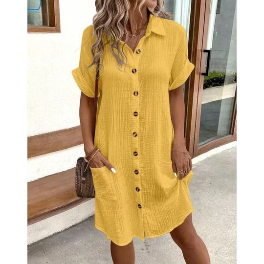 Damen lässiges Hemdblusenkleid mit Knopfdetails und Taschen R&B