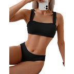 Damen Hochtaillierter Bikini mit quadratischem Oberteil und breiten Trägern R&B