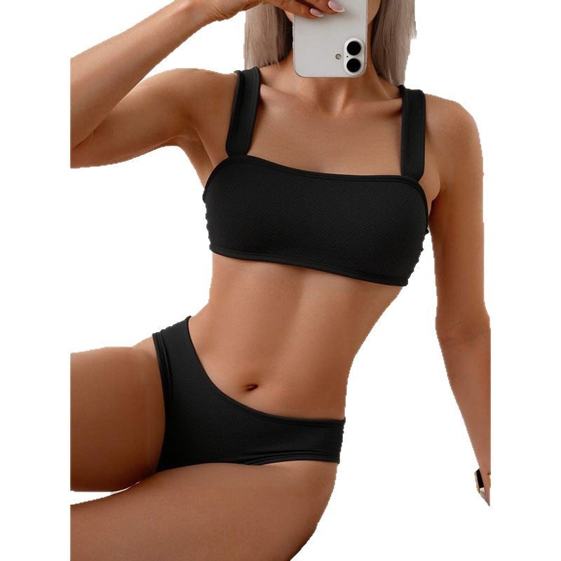 Damen Hochtaillierter Bikini mit quadratischem Oberteil und breiten Trägern R&B