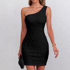 Damen figurbetontes One-Shoulder Kleid mit strukturiertem Design