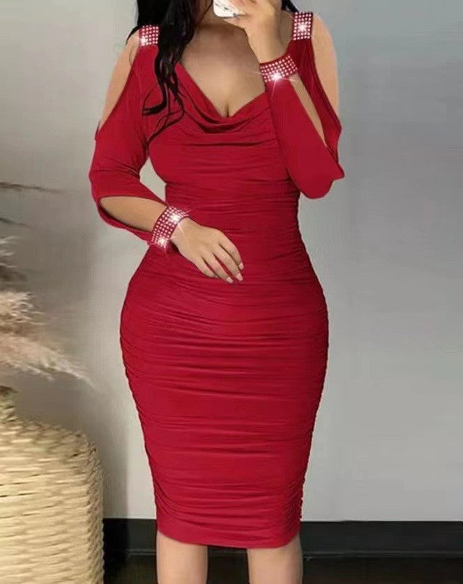 Damen Wickelkleid mit offenem Schulterdesign und funkelnden Akzenten R&B
