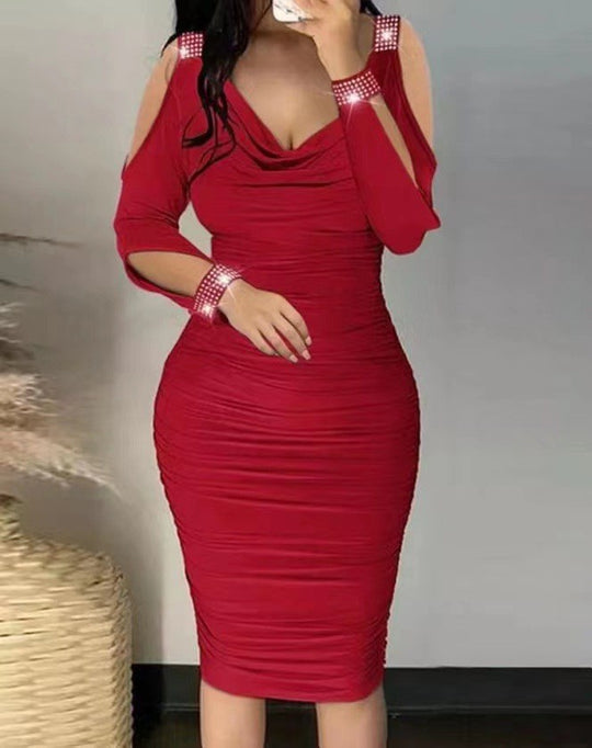 Damen Wickelkleid mit offenem Schulterdesign und funkelnden Akzenten R&B