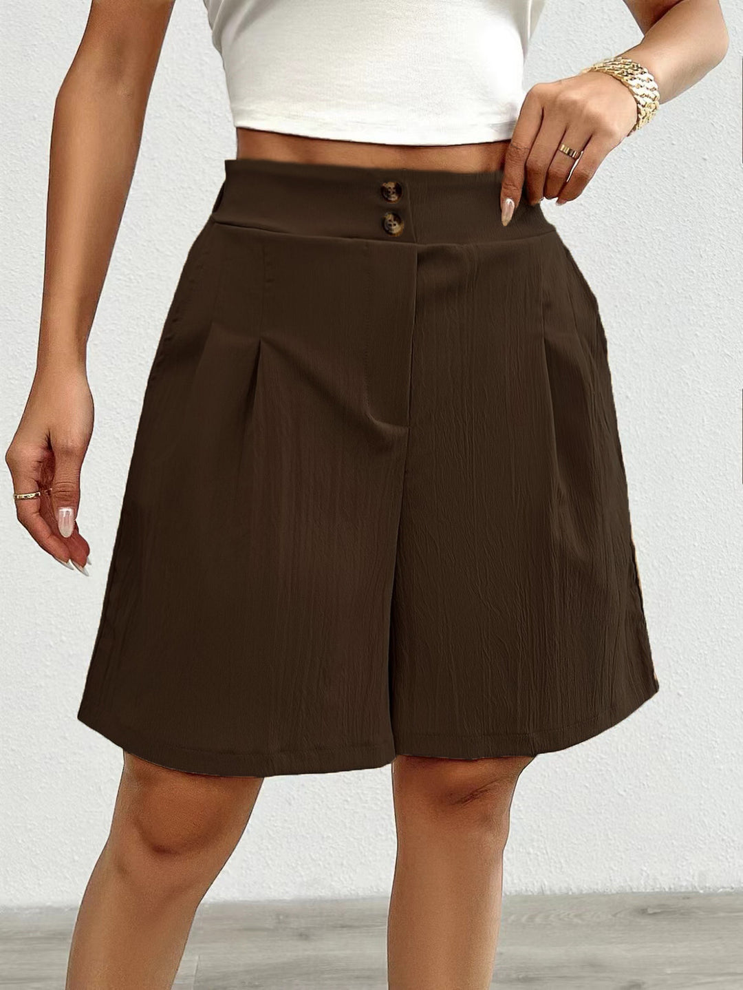 Damen Elegante Shorts mit Knopfverschluss und faltigem Design R&B