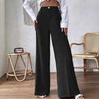 Damen Weit geschnittene Hose mit elegantem Hochbund und dekorativem Knopf R&B