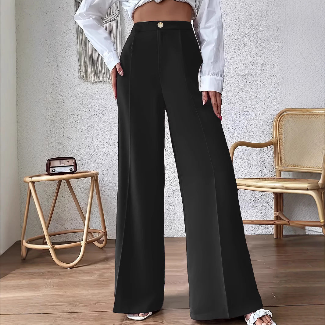 Damen Weit geschnittene Hose mit elegantem Hochbund und dekorativem Knopf R&B