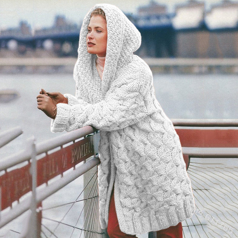 Damen Großer Strickcardigan mit weichem Material und praktischer Kapuze R&B
