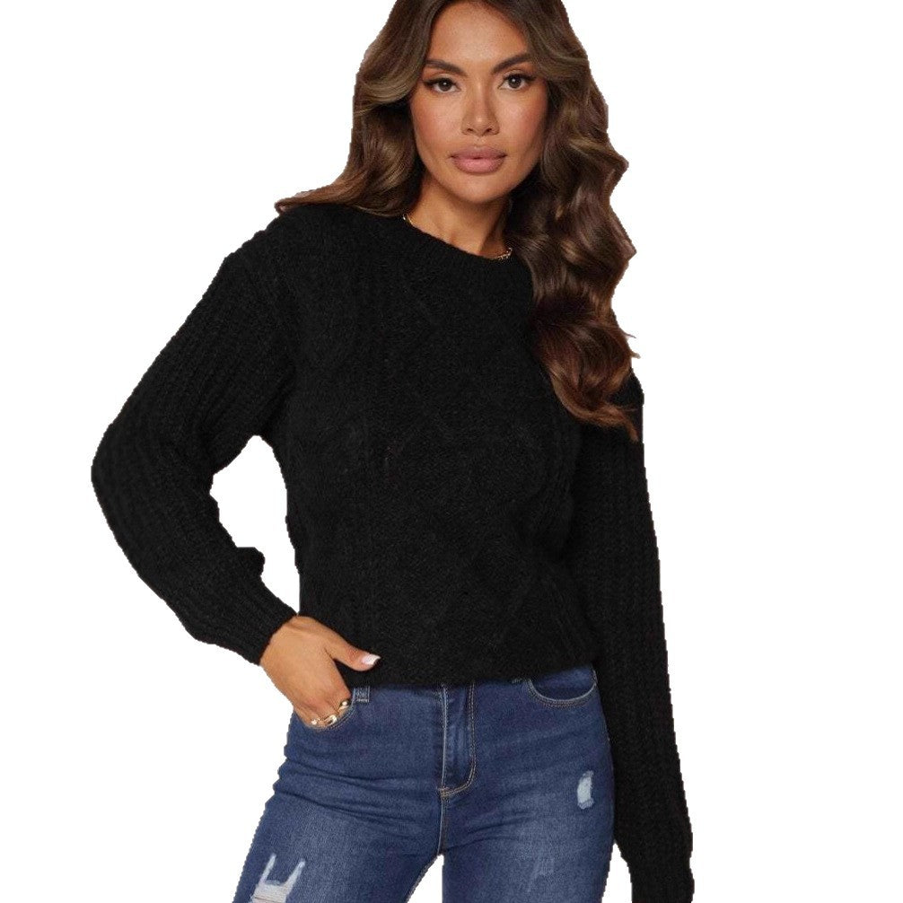 Damen lässiger Grobstrickpullover mit modernem Zopfdesign und gemütlichem Schnitt R&B