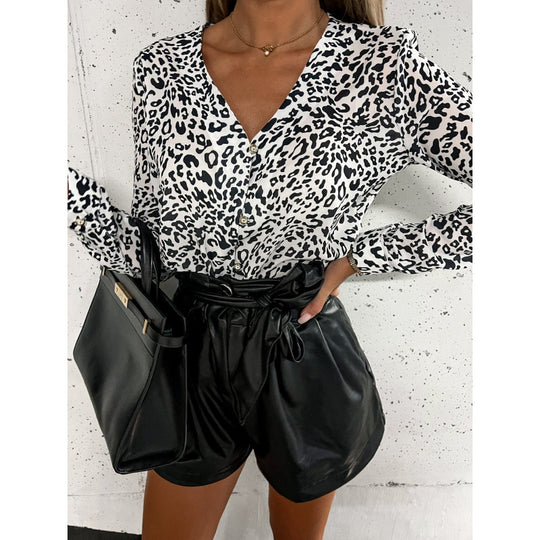 Damen Knopf-bluse mit Leopardenmuster R&B
