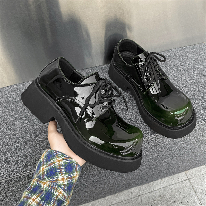 Damen Hochglänzende Schnürschuhe mit dicker Sohle und modischem Design R&B