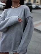 Damen Lässiger Oversized-Pullover mit abgerundetem Saum und langen Ärmeln R&B