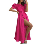 Damen Maxikleid mit Knopfdetails und seitlichem Schlitz R&B