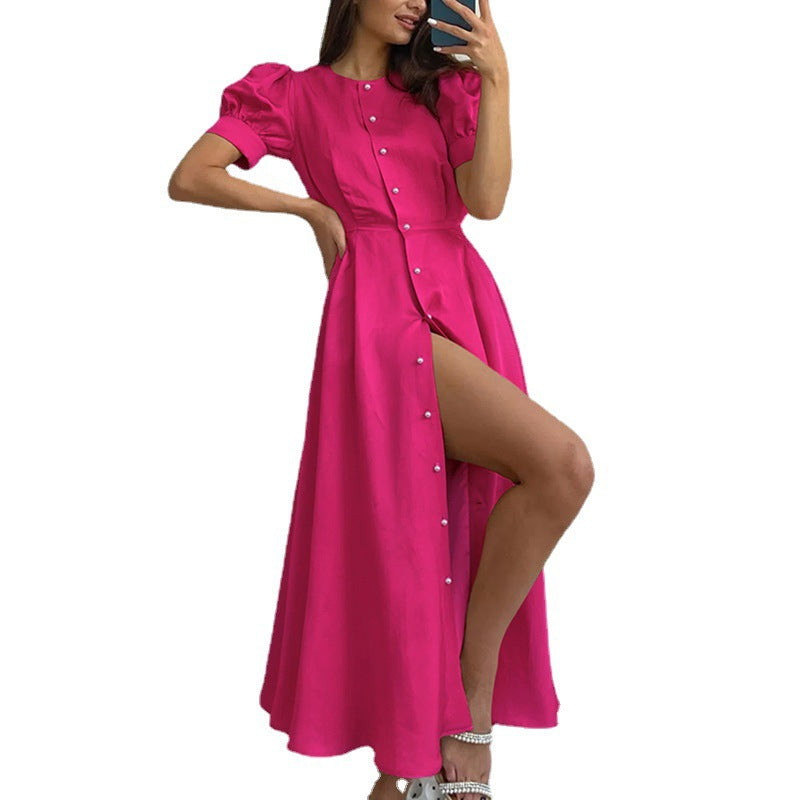 Damen Maxikleid mit Knopfdetails und seitlichem Schlitz R&B