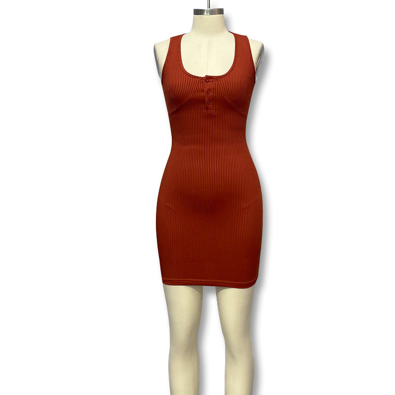 Damen Kurzes Strickkleid mit tiefem Ausschnitt und Knopfdetails R&B