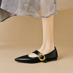 Damen elegante Ballerinas mit modernem Riemen und auffälliger Schnalle