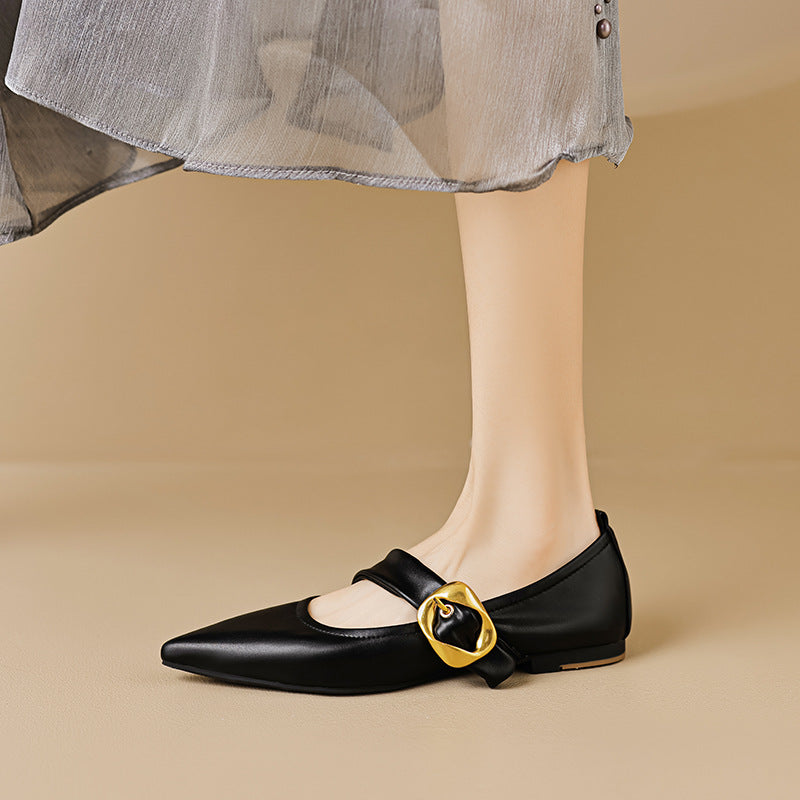 Damen elegante Ballerinas mit modernem Riemen und auffälliger Schnalle