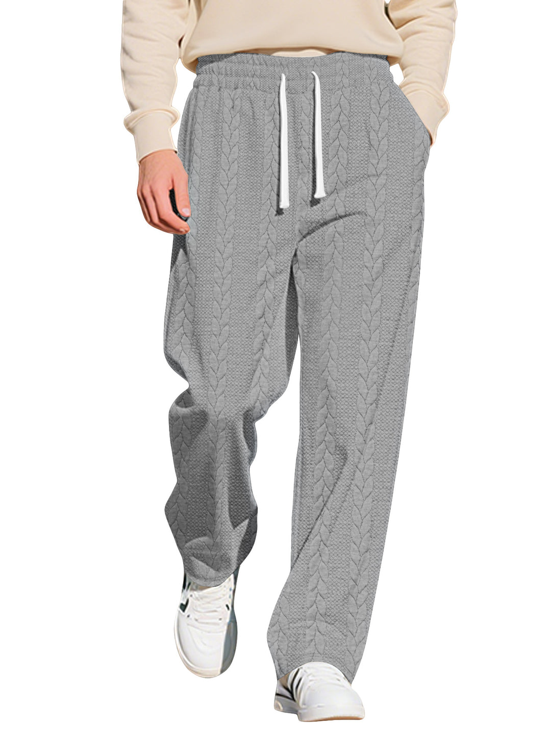 Herren nan locker fallende Strick-Jogginghose mit Zopfmuster und Kordelbund R&B