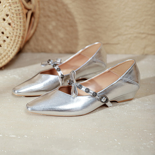 Damen spitze Ballerinas mit verziertem Riemen und edler Schleifenapplikation R&B