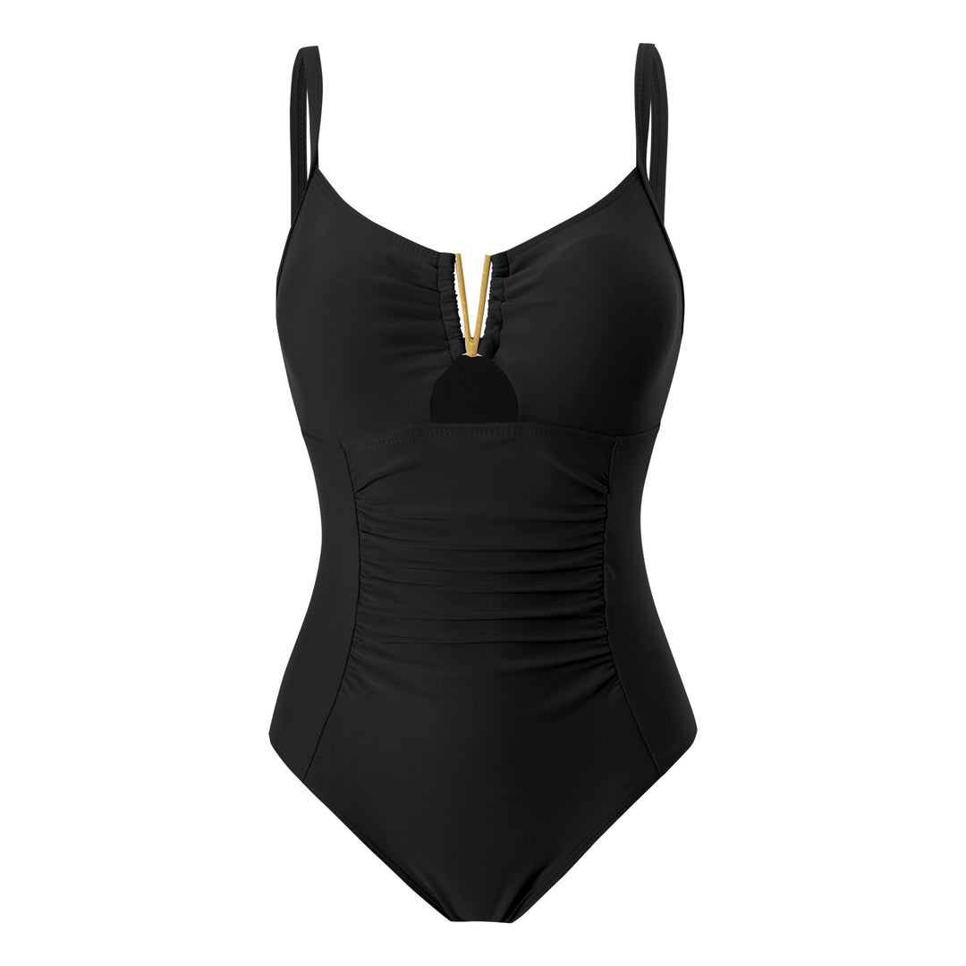 Damen Einteiliger Badeanzug mit Raffung und elegantem Reißverschluss R&B