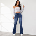 Damen Bootcut Jeans mit hohem Bund und modischen Waschungen R&B