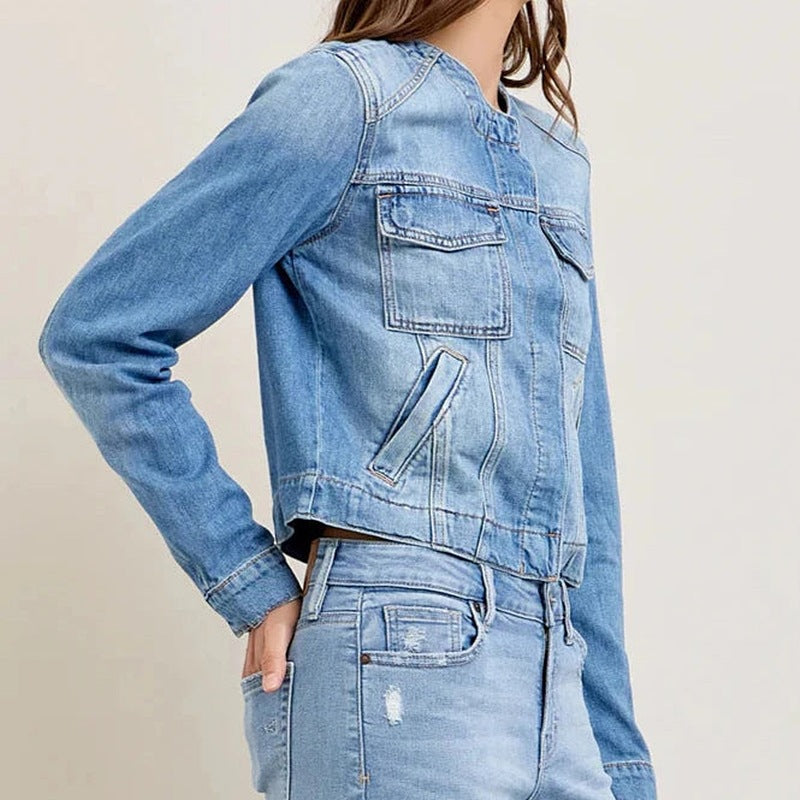 Damen Denim-Jeansjacke mit lässiger Passform und modernen Details R&B